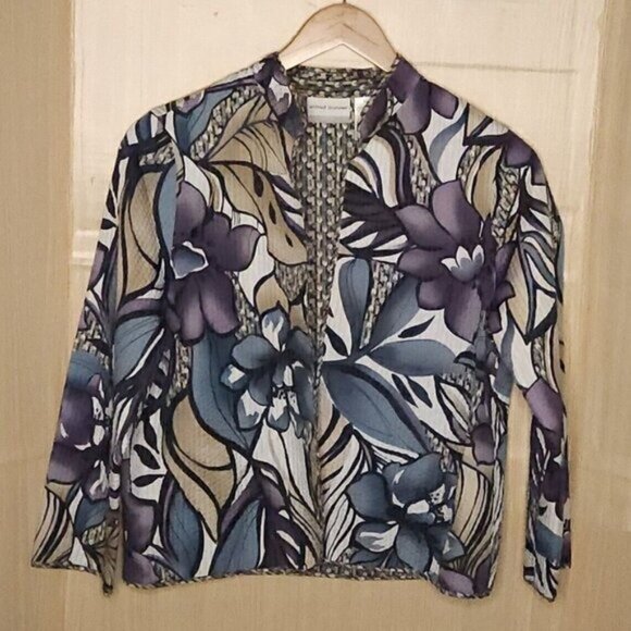 Alfred Dunner Petite Quilted Purple Blue Floral Blazer 12P - Picture 1 of 5